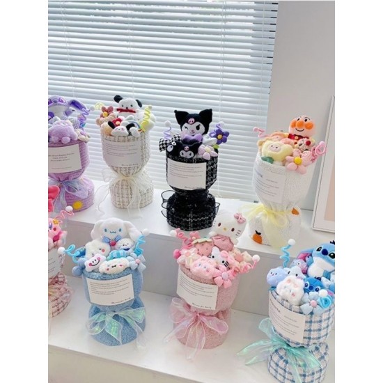 Cute Cartoon Anime Sanrio Kuromi Cinnamoroll Hello Kitty Plush Bouquet Flower 