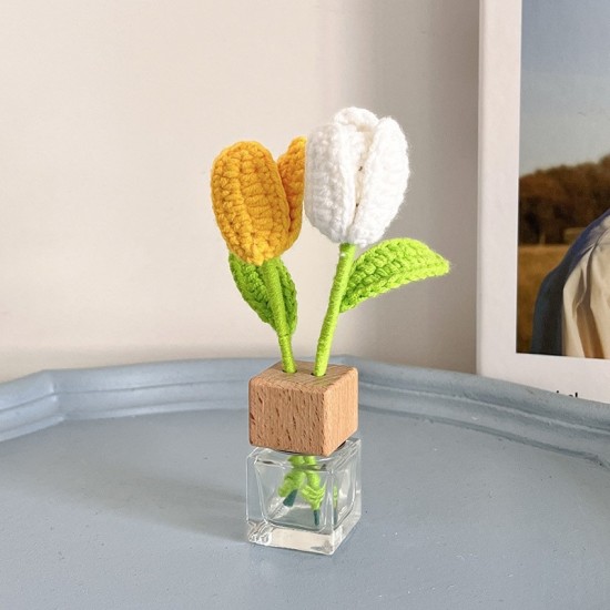 Crochet Glass Sunflower Pot Plant for Car Accessories 